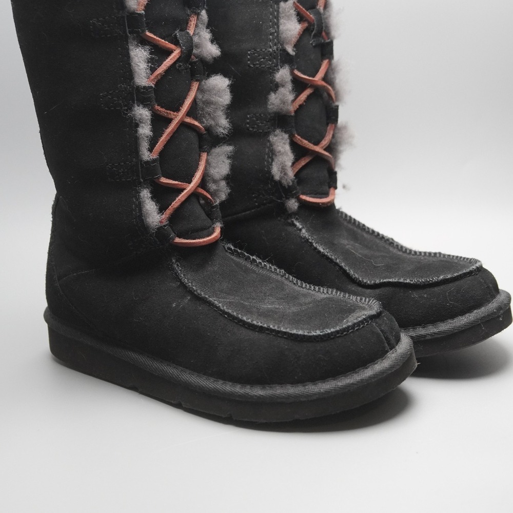 UGG 5230 Uptown Lace Tall Boots Women US 5 Black Suede Shearling - Picture 5 of 11